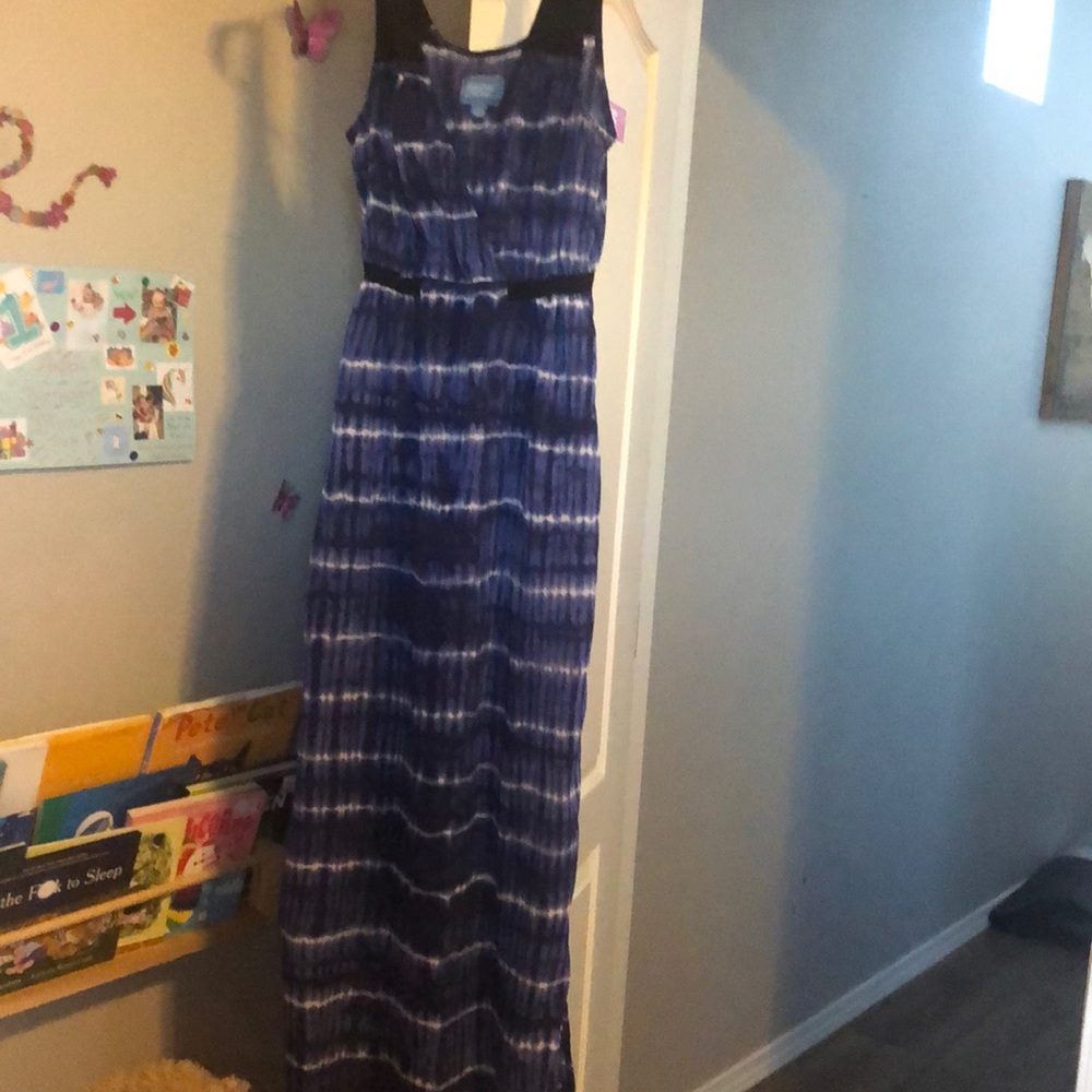 Purple, black and white dress